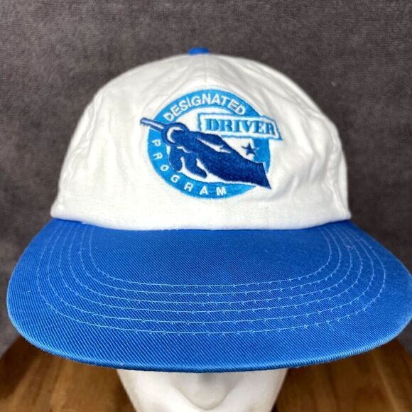 VTG Designated Driver Program 80s Snapback Hat Trucker Cap White Blue - Picture 1 of 10